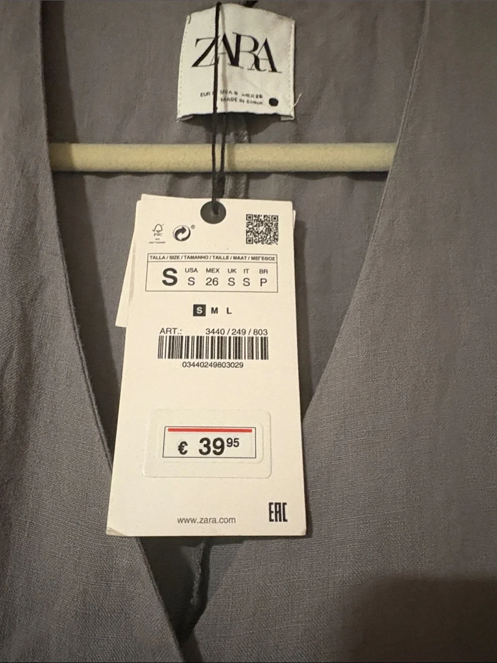 ZARA Gray Linen-Blend Button Front Jumpsuit